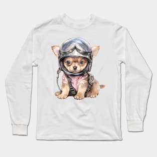Chihuahua Dog in Helmet Long Sleeve T-Shirt